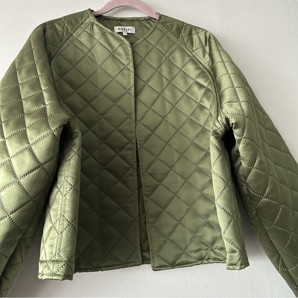Horses Atelier Quilted Jacket in Green Satin - Picture 4 of 12
